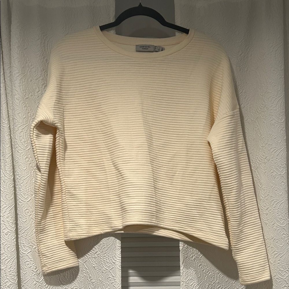 Cortefiel Cream Ribbed Top